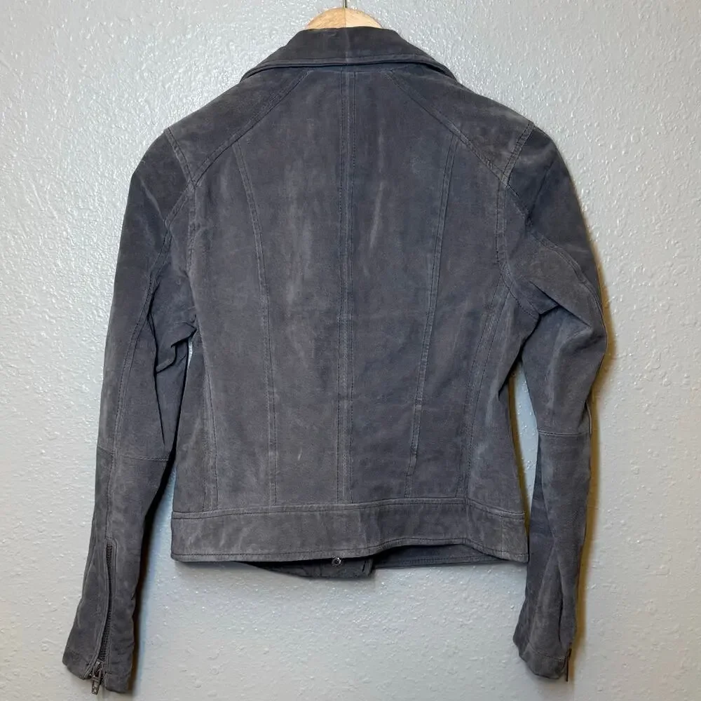 [BLANKNYC] Jacket 100% Suede Leather Moto Asymmetrical Zip Crop Gray Size Small
